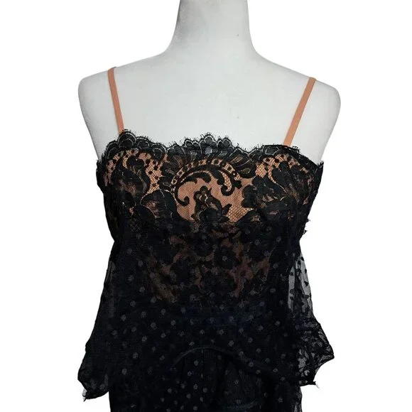 Vintage 70s Jack Bryan Black Gothic Polka Dot Lace Ruffled Midi Dress Sz 4 Emo M - Picture 12 of 12
